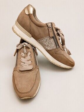 Gabor Women’s Beige Suede Metallic Zip Sneakers UK 5.5 / US 7.5-8